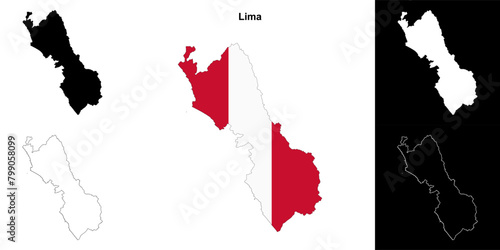 Lima region outline map set