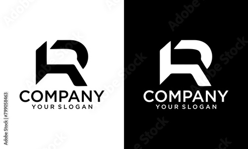 Creative HR H R Letter Logo Design with white and black background