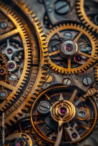 A detailed closeup of a vintage watch mechanism, gears and springs intricately layered, highlighting the craftsmanship of timekeeping