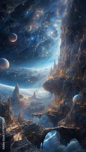 Celestial Cloud City Shimmers in Moonlit Stardust Symphony