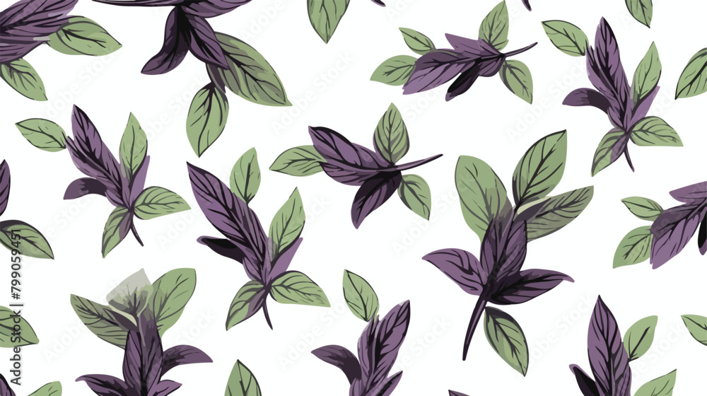 Natural seamless pattern with basil leaves and flow