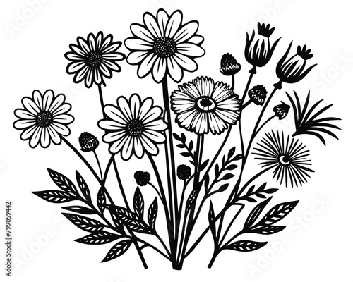 Black and white flowers vector