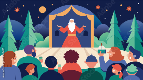 A sensoryfriendly showing of a holiday play includes quiet and calm spaces for audience members who may get overwhelmed during highly stimulating. Vector illustration