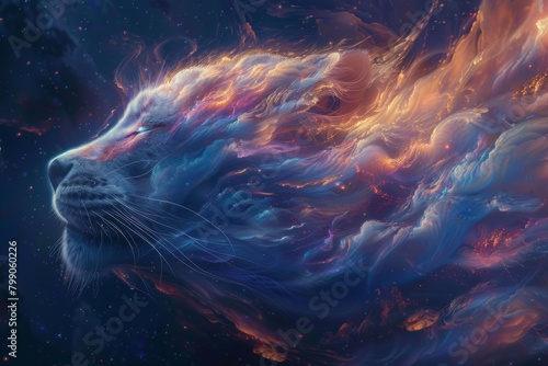 Create an ethereal beast marveling at an imaginary wonder amidst a cosmic marvels embrace , high resolution © teera