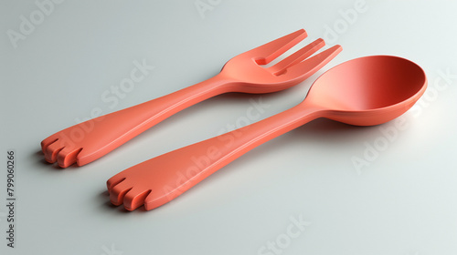 A cute spoon and a fork 3D icon