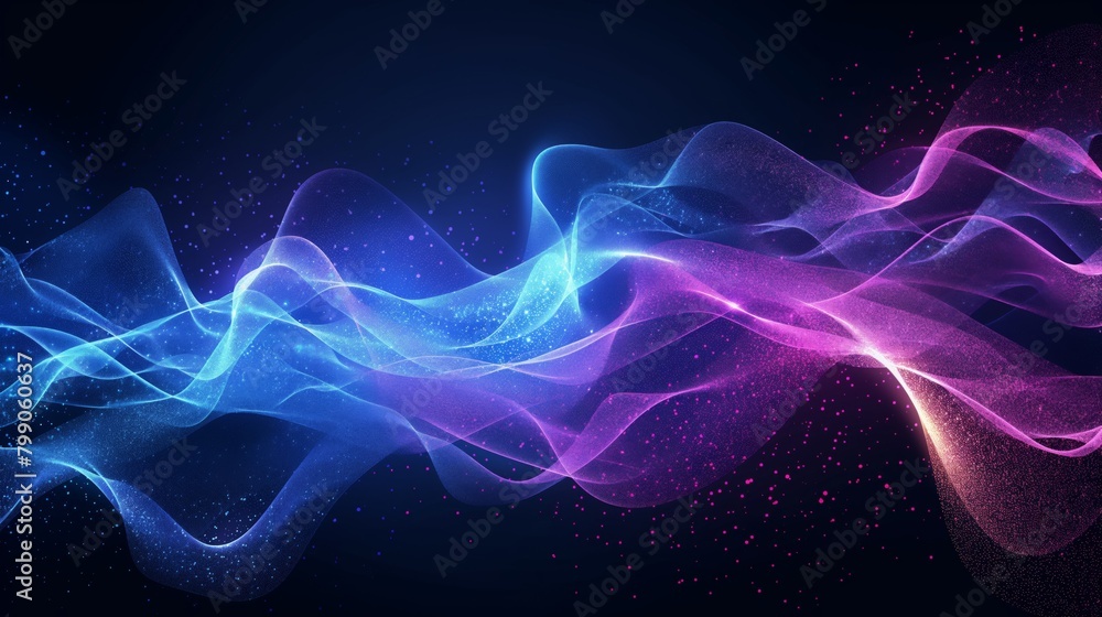 Digital data wave in vibrant blue and purple hues representing connectivity and technological progress - abstract background