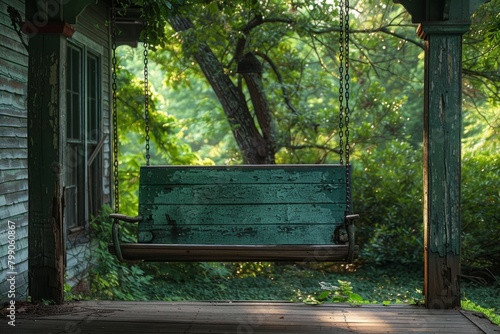Restful rhythms felt in the gentle sway of a vintage porch swing on a lazy afternoon , high resolution