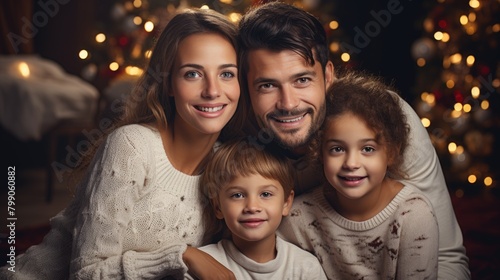 Happy Family Celebrating Christmas Together at Home