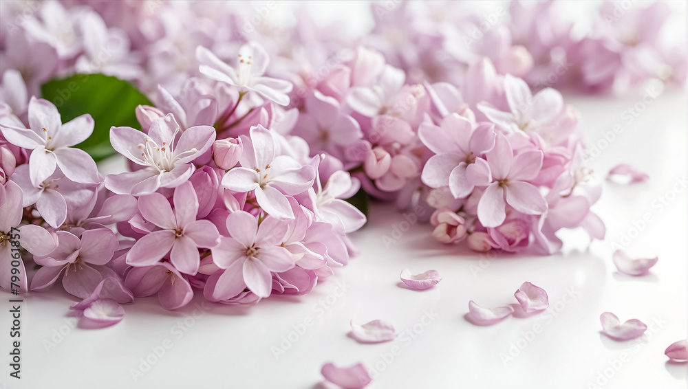 Lilac flowers on a white table