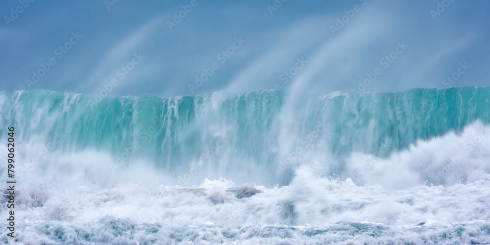 wild waves on the Atlantic porthtowan cornwall uk panorama 