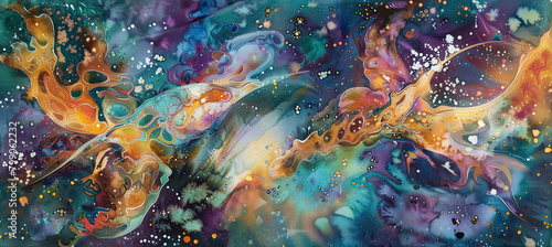 Cosmic Sphere Serenity Watercolor Art