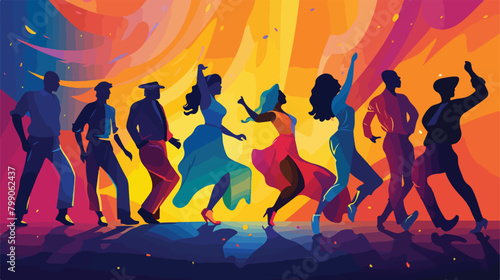 Night party hand drawn colorful poster with dancing