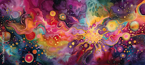 Cosmic Sphere Serenity Watercolor Art © Pixel