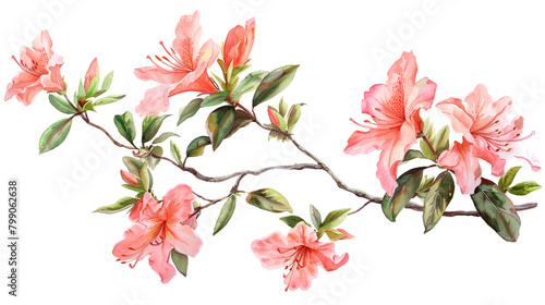 fresh flower blossoms in the style of realistic watercolor paintings on a white background,a watercolor painting featuring pink flower branches, Stylized Cherry Blossom Duo on White