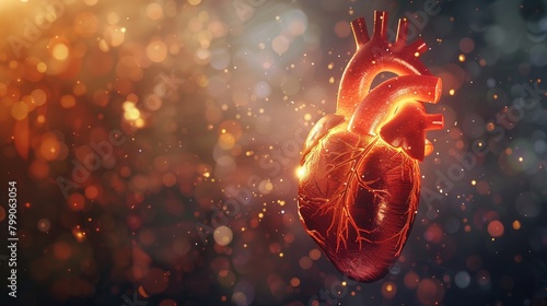 A detailed 3D illustration of a human heart beating rhythmically, representing the wonders of medical science and the importance of heart health ,3DCG