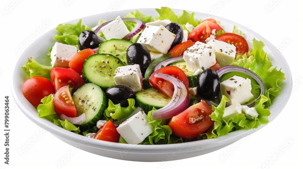 Fresh salad with tomatoes, cucumbers, olives, and feta Fresh salad with tomatoes, cucumbers, olives, and feta
