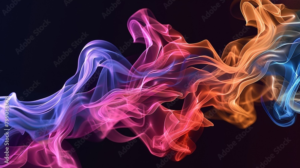 An abstract 3D illustration of a colorful smoke cloud swirling and morphing into different shapes, symbolizing creativity and innovation  ,3D render