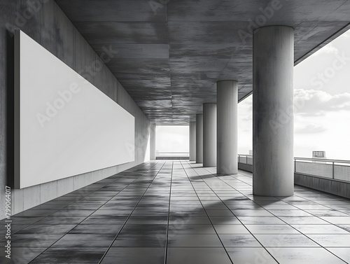 Inside a building. Billboard mockup image, large clean white surface, empty large advertising space, Bigboard