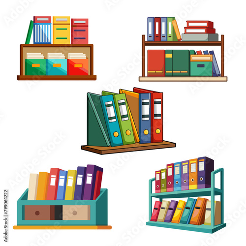 Set of file folders on shelf for business design