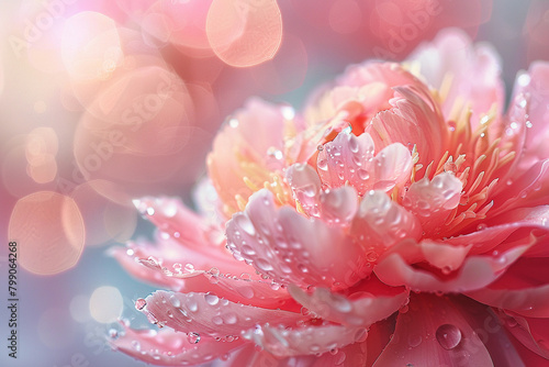 raindrop on pink Peony with soft focus background