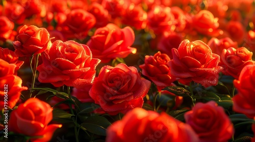 Field of red roses in the morning sun © weerasak