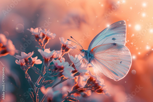 butterfly on flower with dreamy pastel bokeh background © pcperle