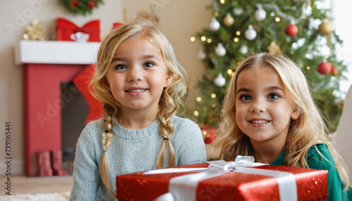 two young girls joyfully po...