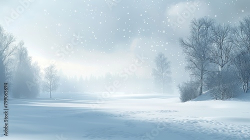Ethereal winter wonderland with frosty trees and gentle snowfall in a tranquil forest © lemoncraft
