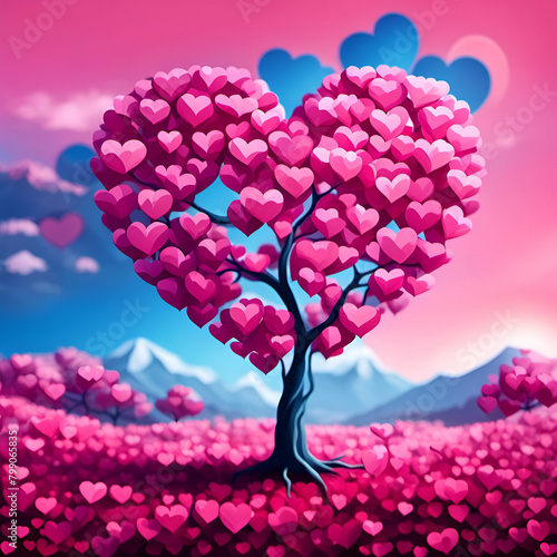 tree with heart shaped pink leaves photo