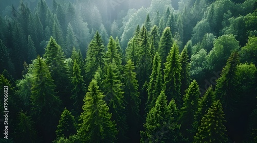 Aerial top view green forest and green trees in rural Altai  Drone photo