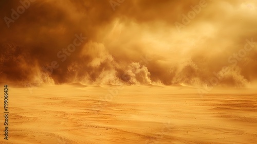 Dramatic sand storm in desert, thunderstorm, lightning. Abstract background. Digital art.