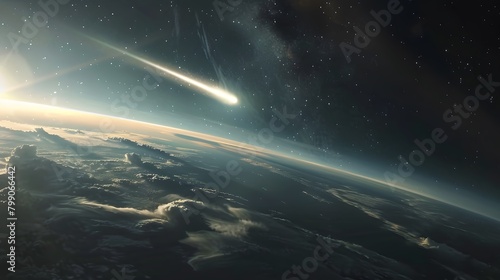 Fototapeta Naklejka Na Ścianę i Meble -  Impact of a fireball coming from space hitting the planet earth Generative AI Illustration