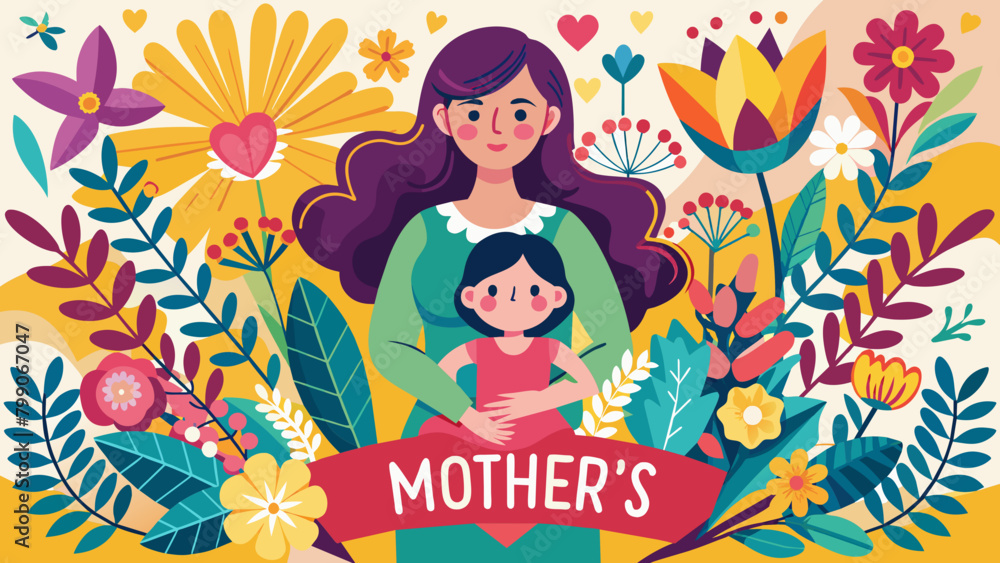Mother's Day Banner with Mom and Daughter