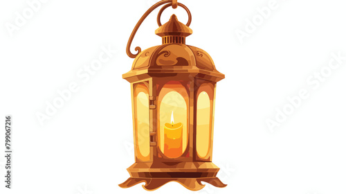 Old vintage lantern. Hanging metal and glass lamp w