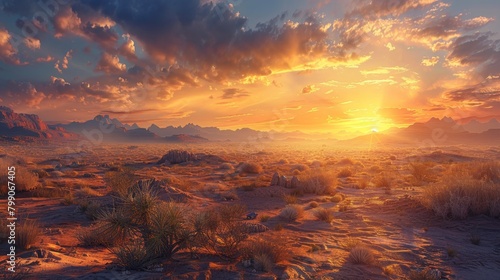 Craft an image depicting a desert valley at dusk photo