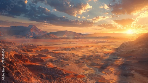 Craft an image depicting a desert valley at dusk photo