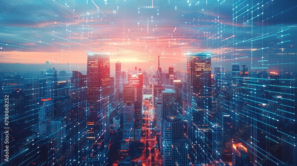 Craft an image depicting a futuristic bank within a financial district Craft an image depicting a futuristic bank within a financial district