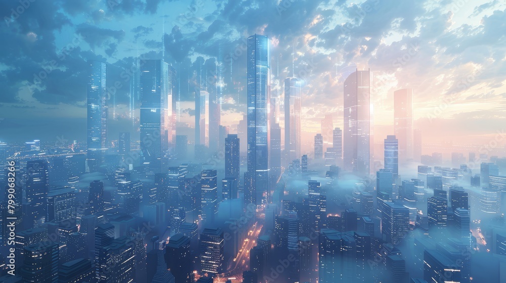 Craft an image depicting a futuristic bank within a financial district Craft an image depicting a futuristic bank within a financial district