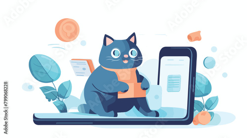 Online pet insurance concept. Happy cute insured ca photo