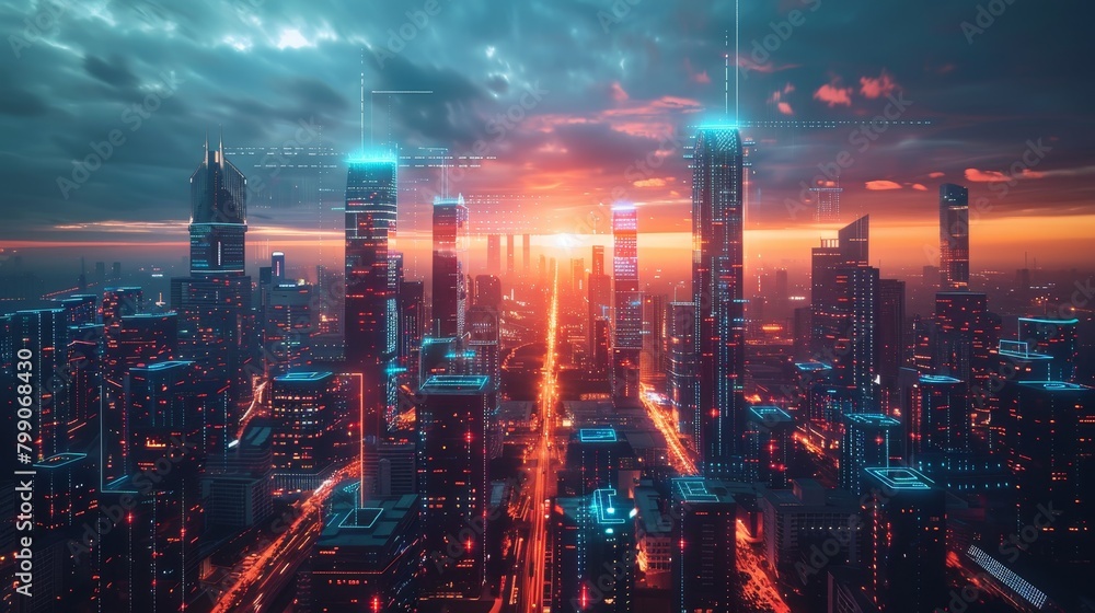 Craft an image depicting a futuristic bank within a financial district Craft an image depicting a futuristic bank within a financial district