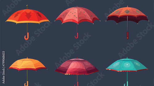 Open closed and folded umbrellas set. Rain protecti