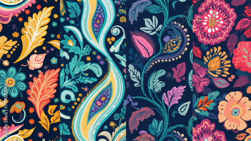 Oriental paisley seamless patterns set. Collection