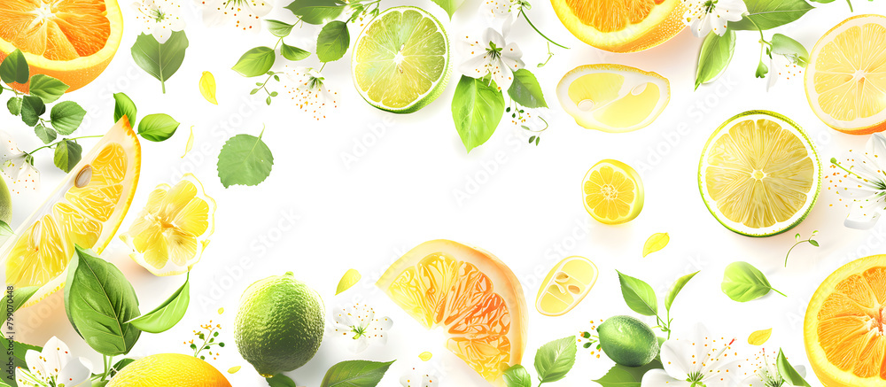 
Appetizing composition of fresh citrus fruits with on white background with copy space
