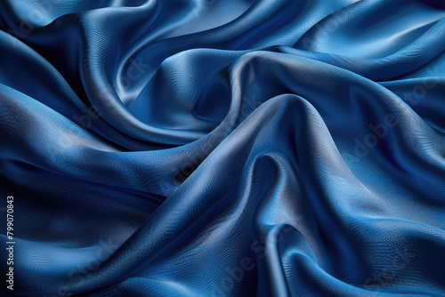 A deep blue silk fabric, with the texture of satin. The dark, textured background. Created with Ai