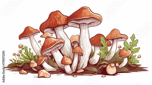 Outlined drawing of Armillaria honey mushroom or fu