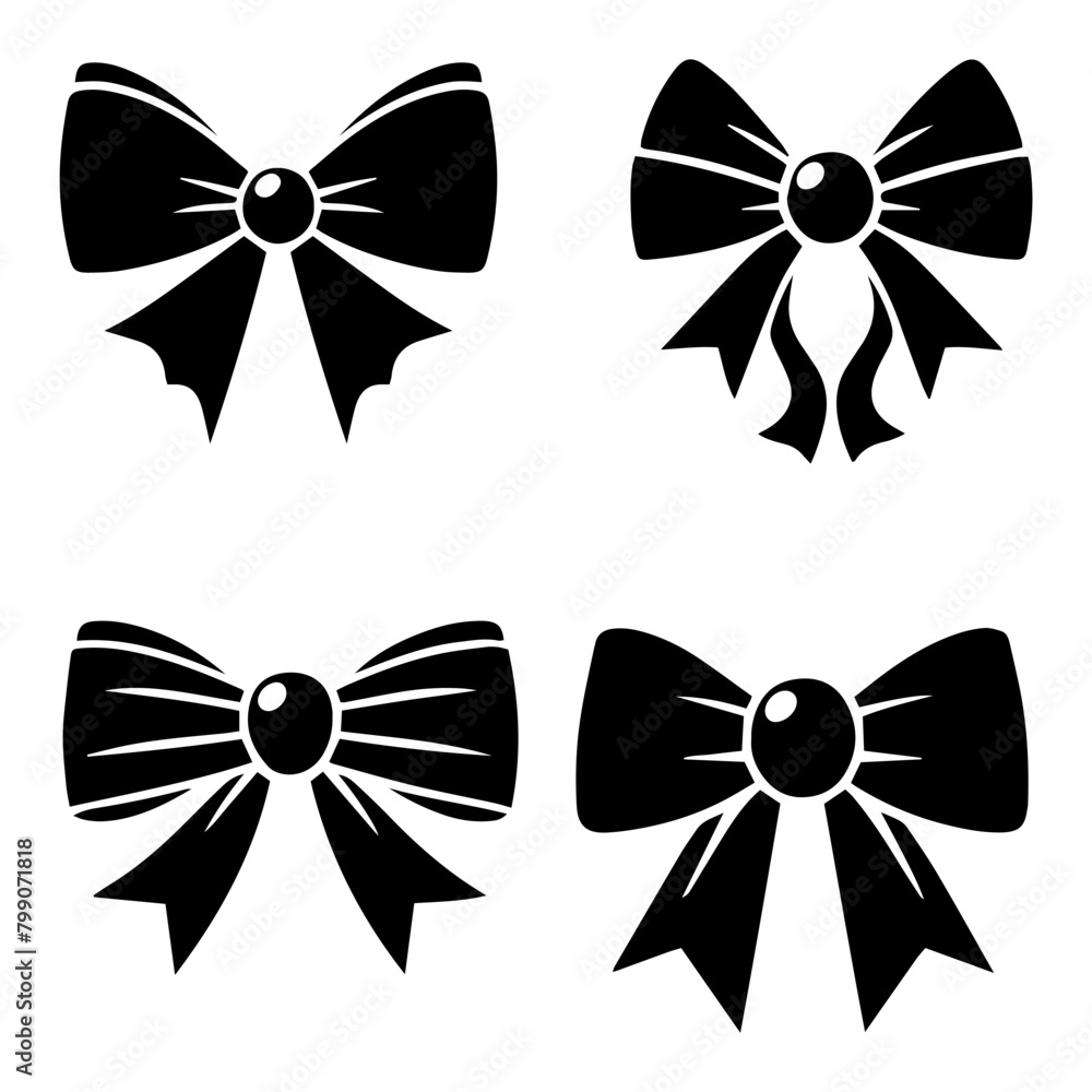 Vector illustration. Set of different black bows. Sticker template. Vector illustration. Set of different black bows. Sticker template.