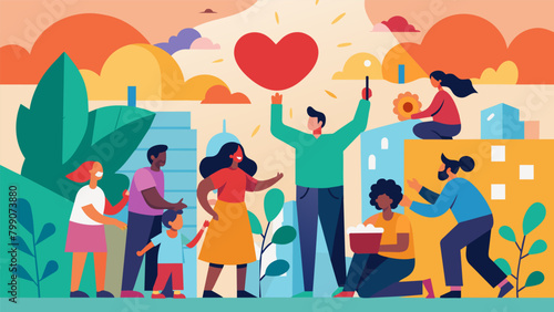 Despite the summer heat residents came together to paint a powerful message of hope and resilience on the walls of a public building a testament to. Vector illustration