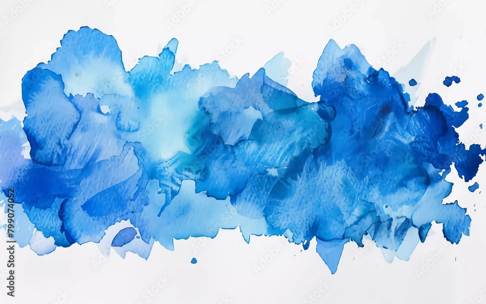 Abstract blue watercolor on white background. Color splashes on the paper