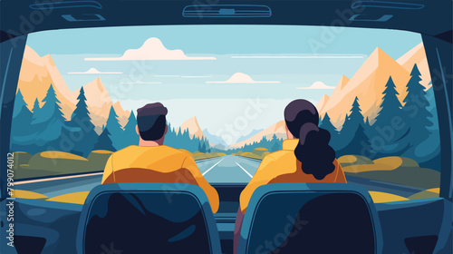 Pair of people sitting on front seats of car moving © Mishi