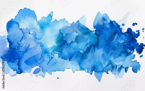 Abstract blue watercolor on white background. Color splashes on the paper